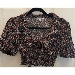 Rabbit Rose Ditsy Flower Crop Puff Sleeve Floral Top Womens M‎ Festival Coquette